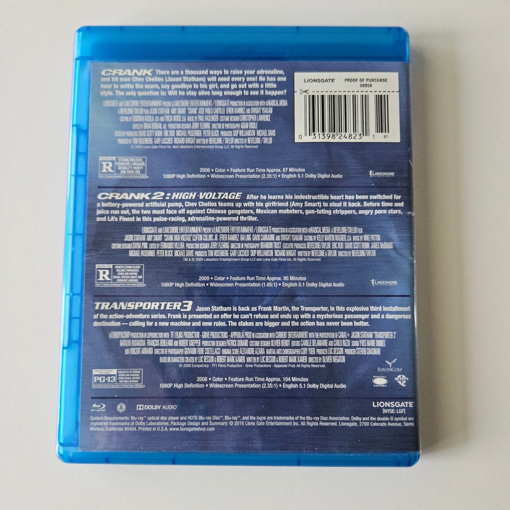 Crank + Crank 2 High Voltage + Transporter 3 Blu-ray Triple Feature Disc Statham - Picture 2 of 4